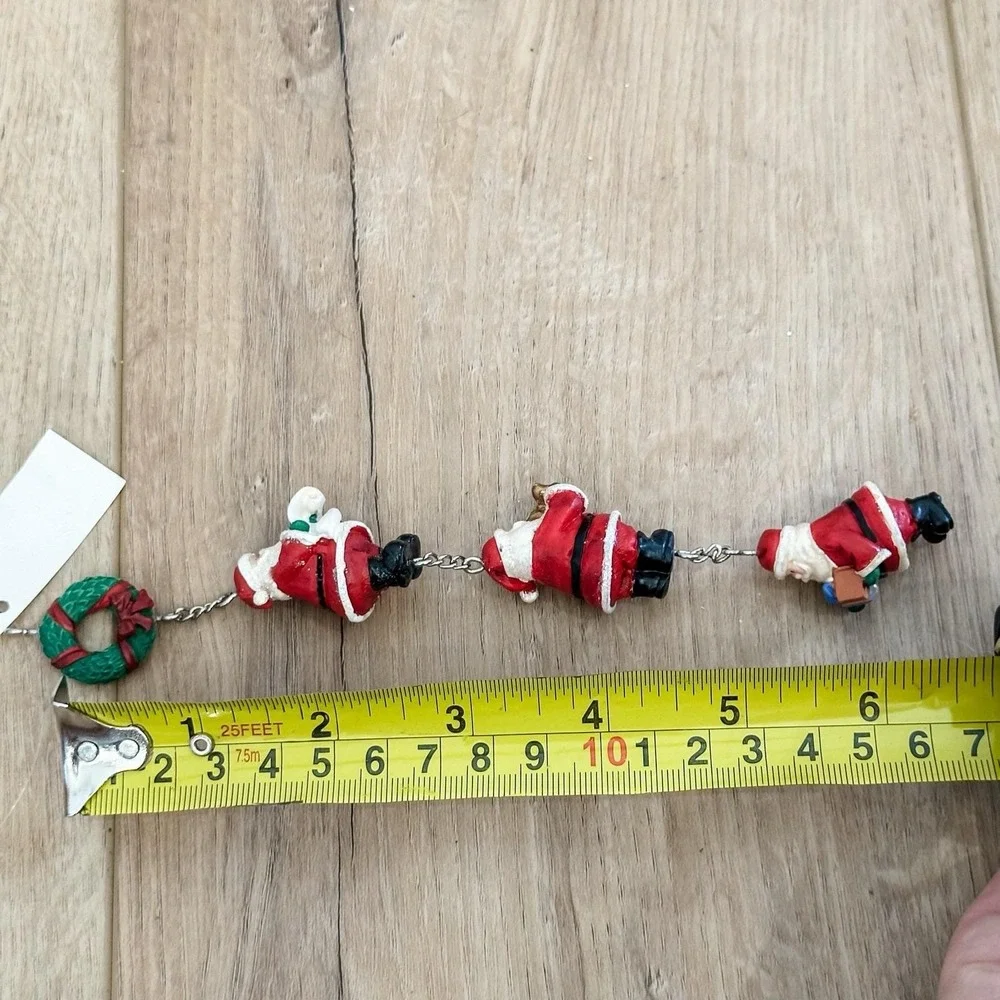 VTG New RUSS 3 Santa's w/List, Bow & Present Hanging on Chain Christmas Ornament
